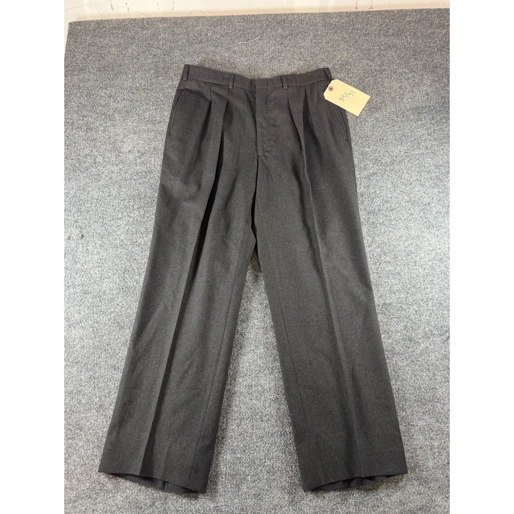 Mens Dress Pants 34x31 Charcoal Gray Pinstripe Pleated Professional Business